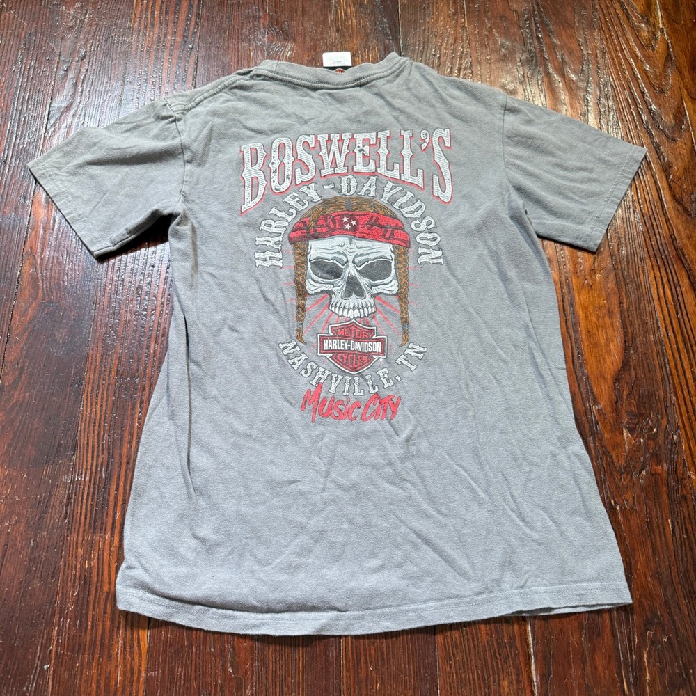 Harley Davidson T Shirt Mens Small Gray Boswells Nashville TN Skull Graphic Tee